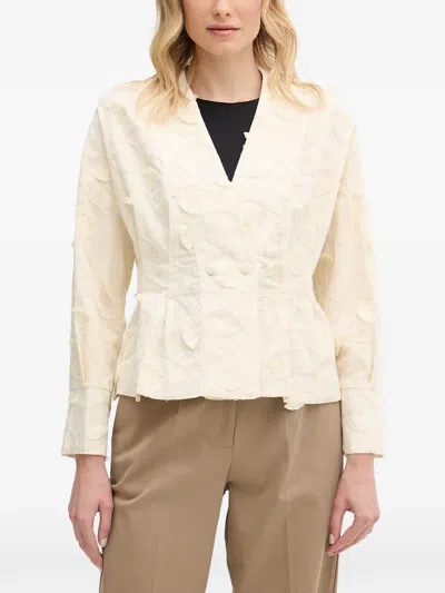 Hoss Intropia Gema Embroidered Fringe-detail Blazer In Neutral