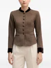 Hoss Intropia Herringbone-pattern Buttoned Shirt In Brown