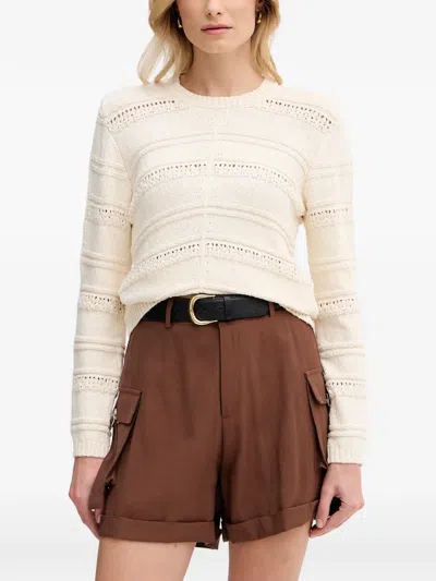 Hoss Intropia Iseult Pointelle-knit Crew-neck Sweater In Neutral