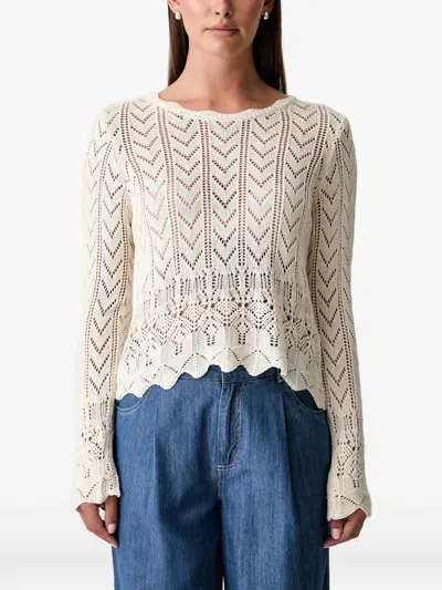 Hoss Intropia Ivy Pointelle-knit Scalloped-hem Top In Neutral