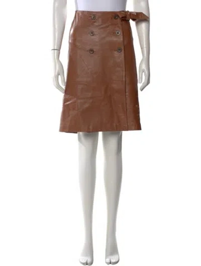 Pre-owned Hoss Intropia Leather Knee-length Skirt W/ Tags In Brown
