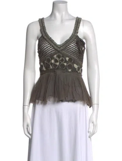 Pre-owned Hoss Intropia Patterned V-neck Top In Green