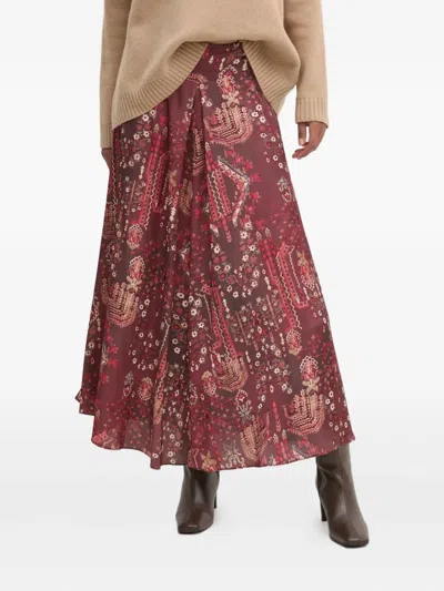 Hoss Intropia Pleated Paisley-print Skirt In Red
