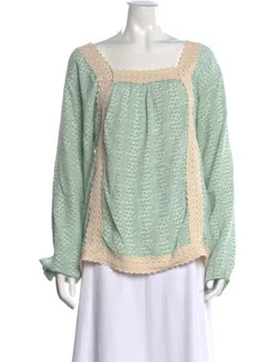 Pre-owned Hoss Intropia Printed Square Neckline Blouse In Green