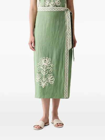 Hoss Intropia Renata. Embroidered Midi Skirt In Green