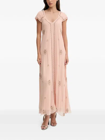 Hoss Intropia Saty Beaded V-neck Midi Dress In Pink