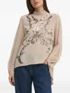 Hoss Intropia Sequin-embellished Mock-neck Blouse In Neutral
