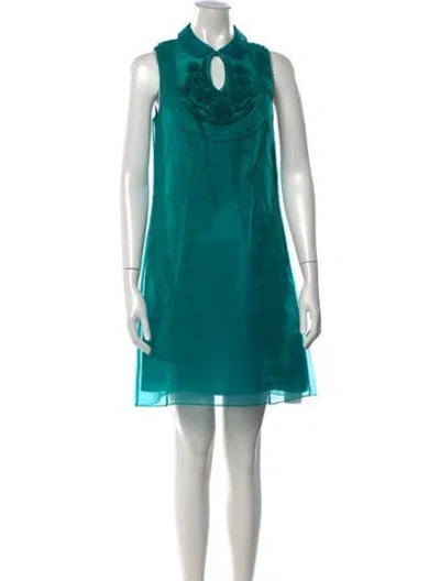 Pre-owned Hoss Intropia Silk Mini Dress In Blue/green