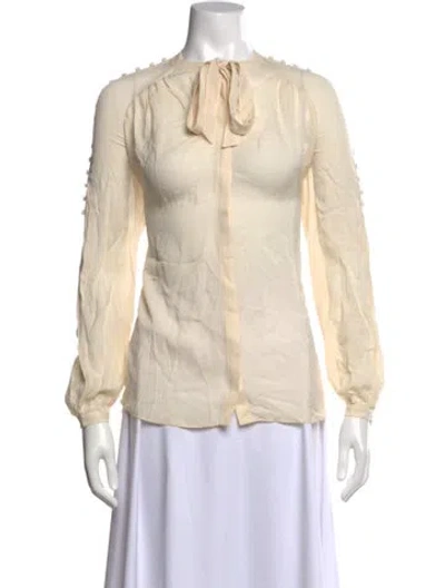 Pre-owned Hoss Intropia Silk Tie Neck Blouse In Neutral