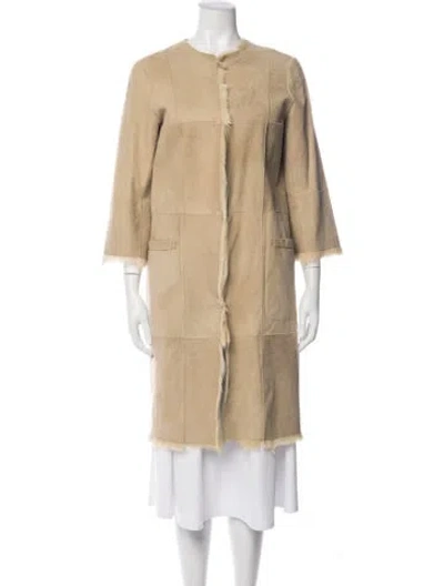 Pre-owned Hoss Intropia Suede Fur Coat In Neutrals