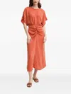 Hoss Intropia Textured Cinched Midi Dress In Orange