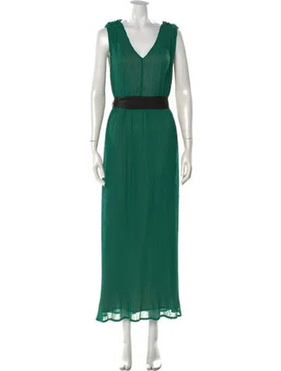 Pre-owned Hoss Intropia V-neck Long Dress In Green