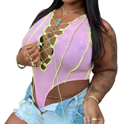 Hot & Delicious A Lil Picky Sleeveless Stretch Color Block Ribbed Bodysuit In Pink