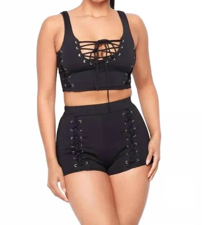 Hot & Delicious Bucket List Matching Eyelet Short Set In Black