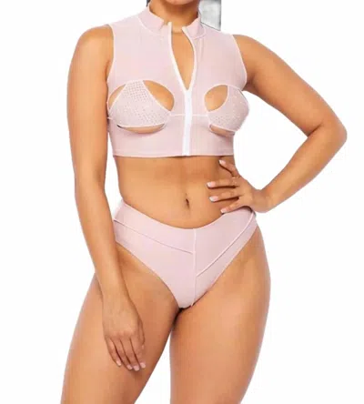 Hot & Delicious Fair Game Crop Rhinestone Swim Set In Mauve In Multi