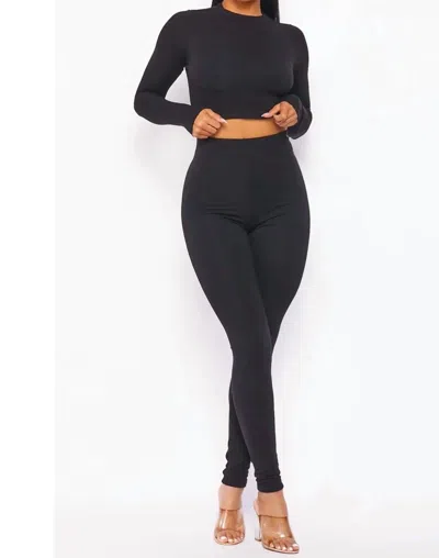 Hot & Delicious Favorite Soft Stretchy Long Sleeve Legging Set In Black