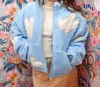 Hot & Delicious Love Hearts Cozy Sherpa Zip Up Jacket In Light Blue In Blue