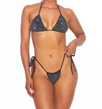Hot & Delicious Pool Side Two Piece Swim Suit In Rhinestone In Silver