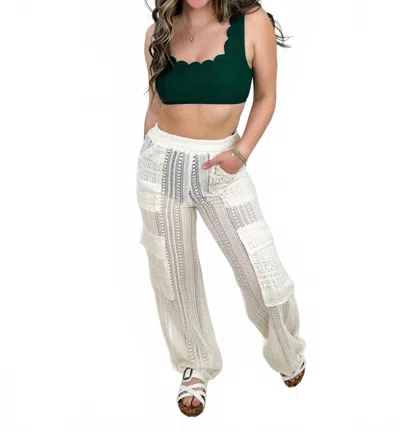 Hot & Delicious Sheer High-rise Cotton Cargo Pants In Cream In White