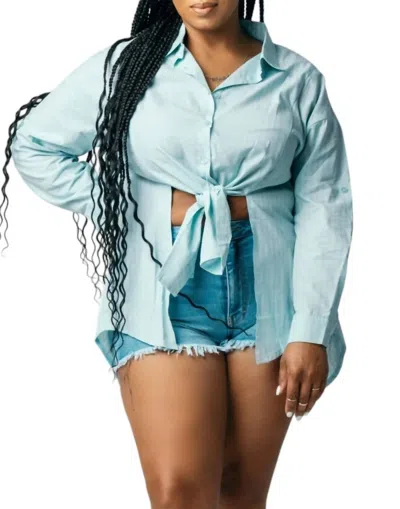Hot & Delicious Stripe Button Up Shirt In Sky Blue