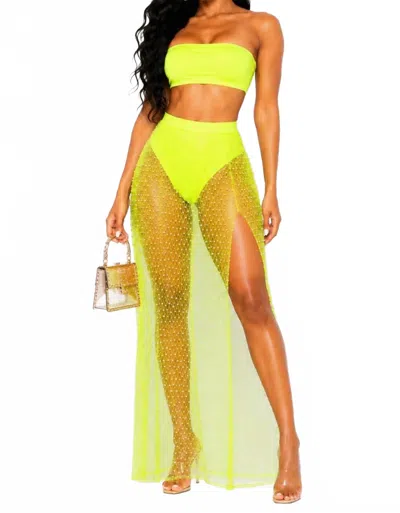Hot & Delicious Vacation Vibes High Waist Mesh Pearl Maxi Skirt In Neon Yellow