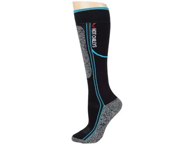 Hot Chillys Elite Heat Mid Volume Sock Women's Crew Cut Socks Shoes Black/aqua: Sm