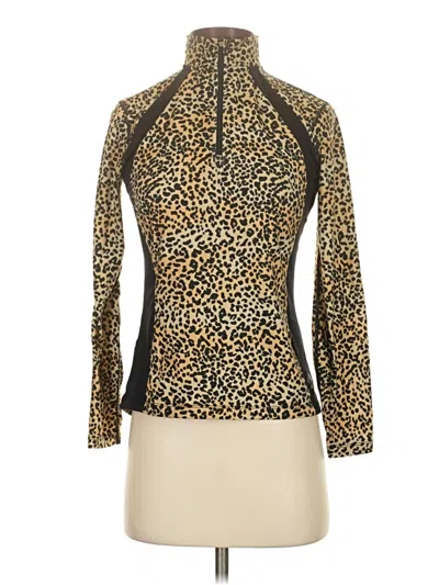 Pre-owned Hot Chillys Long Sleeve Top Gold Animal Print Pattern High Neck Tops