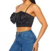 Hot & Delicious Cabbage Roses Satin Crop Top In Black In Black