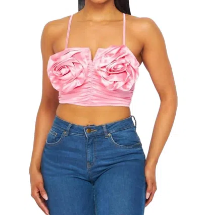 Hot & Delicious Cabbage Roses Satin Crop Top In Pink