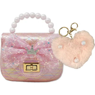 Hot Focus Kids' Mini Handbag With Faux Fur Bag Charm In Pink