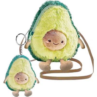 Hot Focus Kids' Plush Avocado Crossbody Bag & Keychain Set In Multi