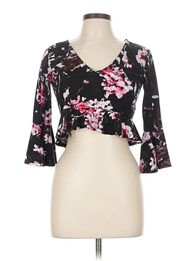 Pre-owned Hot Kiss 3/4 Sleeve Top Black Plunge Neckline Tops