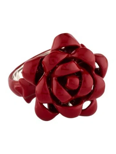 Pre-owned Hot Lips By Solange Enamel Gift Bow Ring In Red