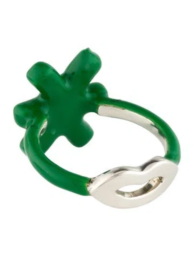 Pre-owned Hot Lips By Solange Enamel Pisces Zodiac Ring In Green