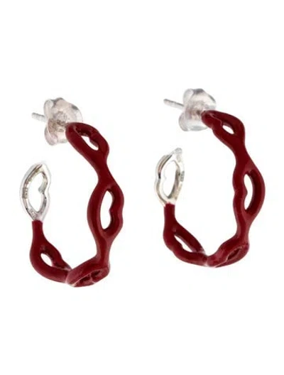 Pre-owned Hot Lips By Solange Little Kisses Hoop Earrings In Red