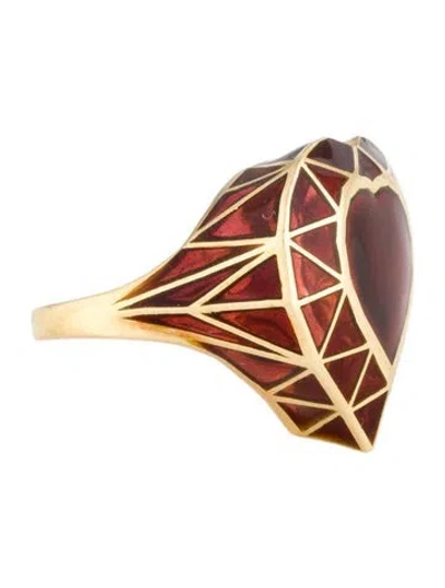 Pre-owned Hot Lips By Solange Solange Azagury-partridge 18k Enamel Real Fake Heart Cocktail Ring In Multi