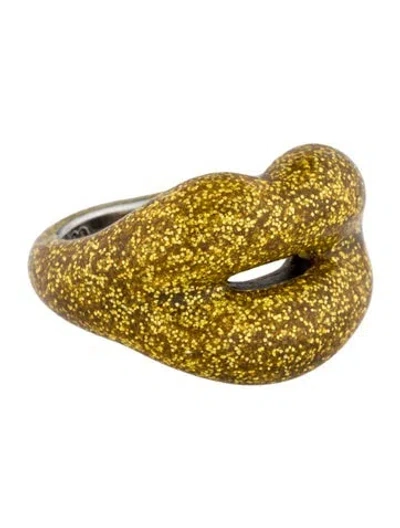 Pre-owned Hot Lips By Solange Solange Azagury-partridge Glitter Gold Hotlips Ring