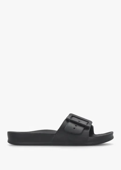 Hot Sand Black Big Buckle One Bar Mules