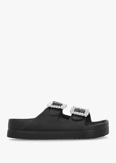 Hot Sand Black Two Bar Embellished Mules