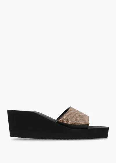 Hot Sand Bronze Diamante Wedge Mules In Black