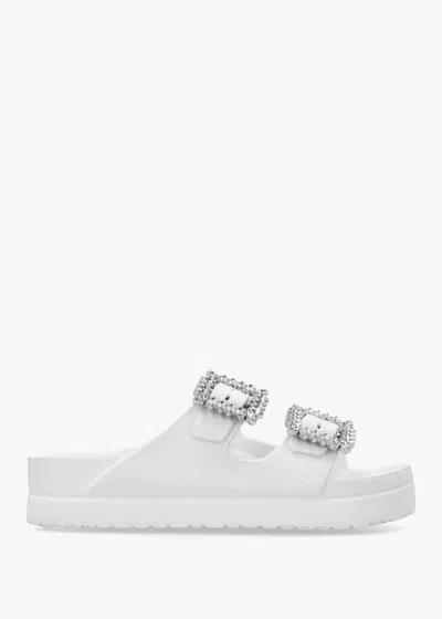 Hot Sand White Two Bar Embellished Mules