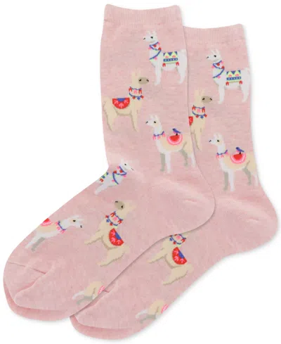 Hot Sox Women's Alpacas Printed Knit Crew Socks In Pink Heather