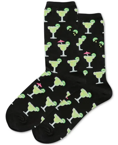 Hot Sox Women's Margarita Printed Crew Socks Hsw10041 In Black