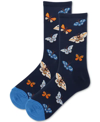 Hot Sox Women's Moth Printed Cushioned Crew Socks In Blue