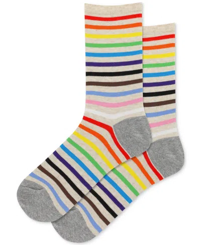 Hot Sox Women's Rainbow Striped Cushioned Crew Socks In Multi Stripe