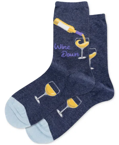 Hot Sox Women's Wine Down Printed Crew Socks In Denim Heather