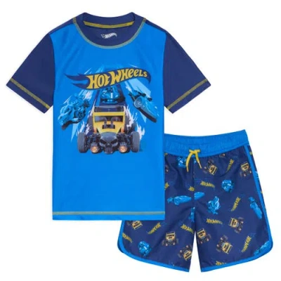 Hot Wheels Kids'  2-piece Swimwear Rash Guard And Swim Trunks Set In Blue