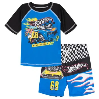 Hot Wheels Kids'  2-piece Swimwear Rash Guard And Swim Trunks Set In Multi
