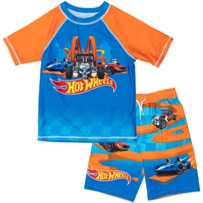 Hot Wheels Kids'  2-piece Swimwear Rash Guard And Swim Trunks Set In Multi