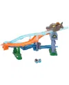 Hot Wheels Racerverse Jurassic World Crash & Splash Track Set & Die-cast Dinosaur Toy Car In Multi